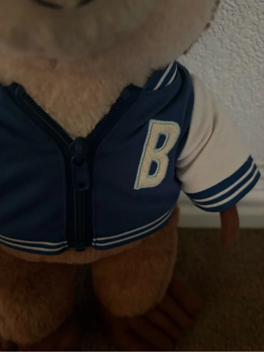 Build-A-Bear Brown Otter in Navy and White Varsity Jacket